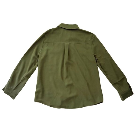Olive Green Top Size M Button Front Long Sleeve Blouse Fall Utility Neutral - Picture 9 of 11